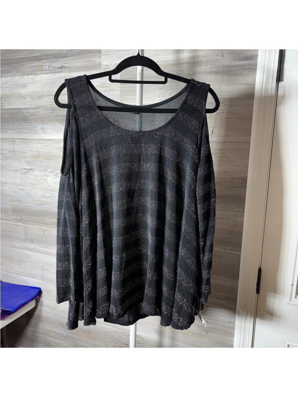 Nally & Millie USA Black Sparkle Cold Shoulder Long Sleeve Top Size L/XL 998